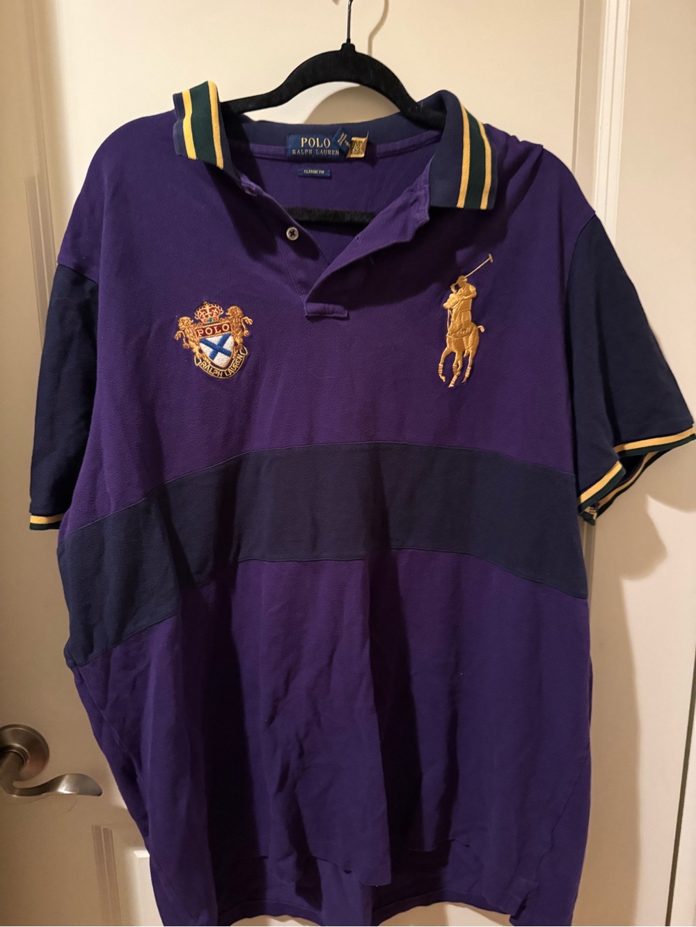 POLO RALPH LAUREN PURPLE BLK MENS CLASSIC FIT COTTON POLO SHIRT BIG PONY & CREST